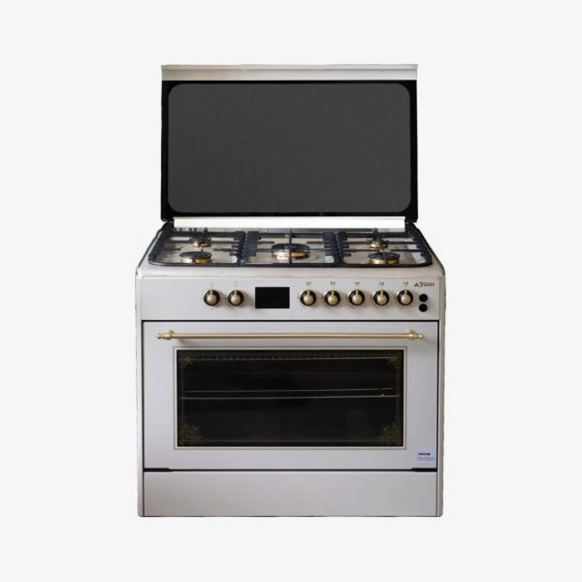 CUISINIERE ASTECH 90/60 5FEUX FULL OPTION VENTILO+ECRAN INOX GOLD CK90ART