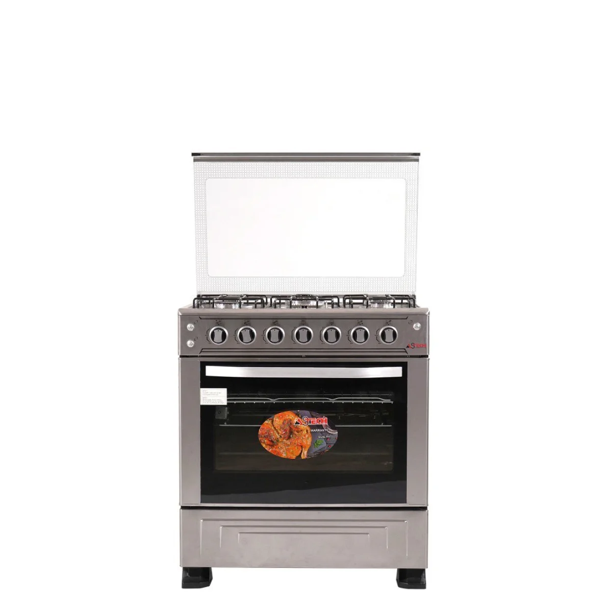 CUISINIERE ASTECH 5FEUX 80X60 A GAZ AVEC FOUR A GAZ INOX 8OMIS