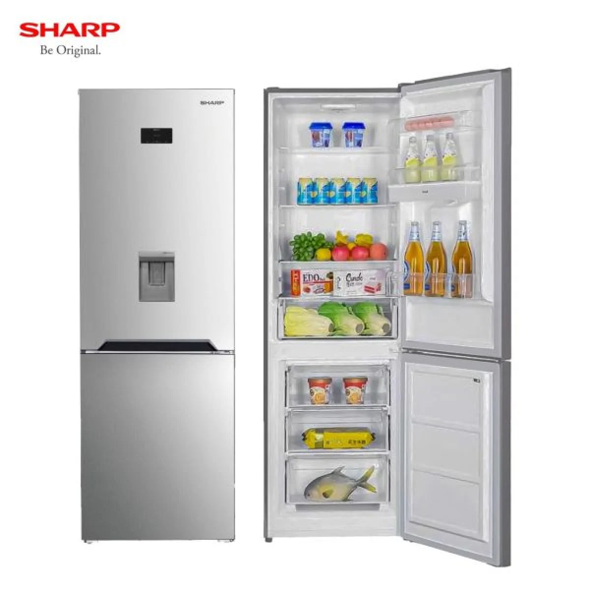 REFRIGERATEUR SHARP COMBINE 3TIROIRS AVEC FONTAINE 334LITRES SILVER SJ-BG415D-HS2