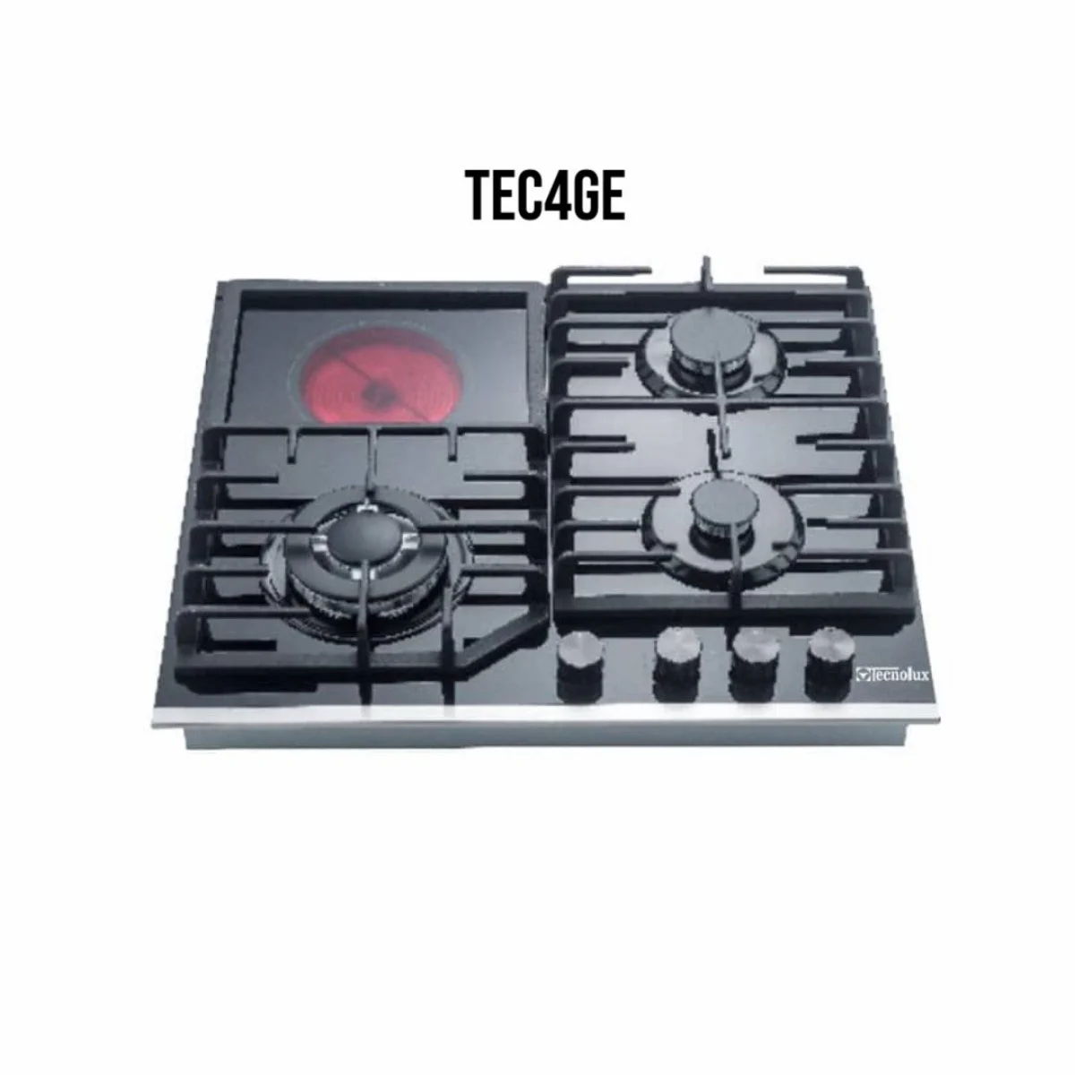 PLAQUE TECHNOLUX ENCASTRABLE 4FEUX 60X60 3F A GAZ ET 1F ELECTRIQUE NOIR TEC4GE