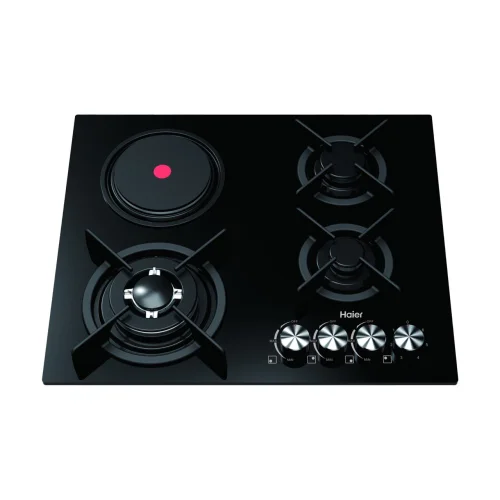PLAQUE HAIER ENCASTRABLE 4FEUX MIXTE 3F A GAZ 1F ELECTRIQUE VERRE NOIR HOBF60FB