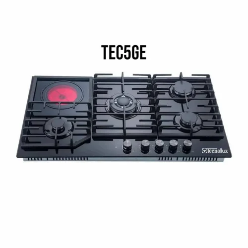 PLAQUE TECHNOLUX ENCASTRABLE 5FEUX 90X60 4F A GAZ ET 1F ELECTRIQUE NOIR TEC5GE