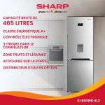 REFRIGERATEUR SHARP COMBINE 3TIROIRS AVEC FONTAINE 334LITRES SILVER SJ-BG415D-HS2